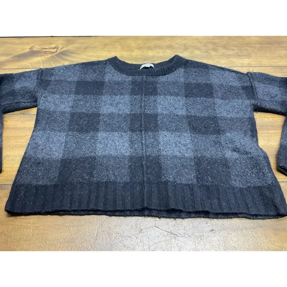 Rails Womens Size Medium Black Plaid Sweater Wool Cashmere Cropped Crew Neck - Picture 3 of 7